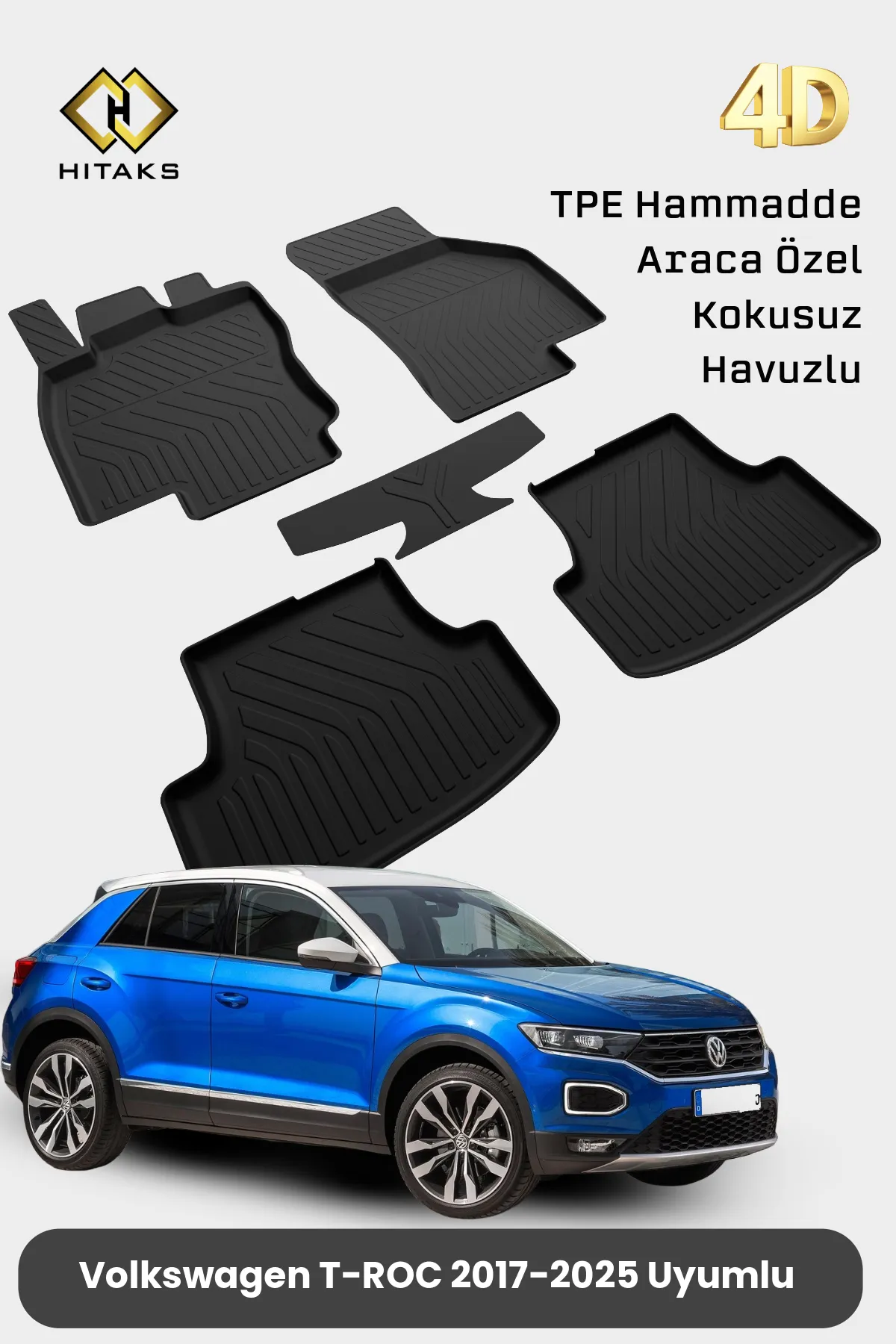 Volkswagen T-Roc Paspas 2017 2025 Uyumlu 4D Havuzlu Araca Özel Paspas