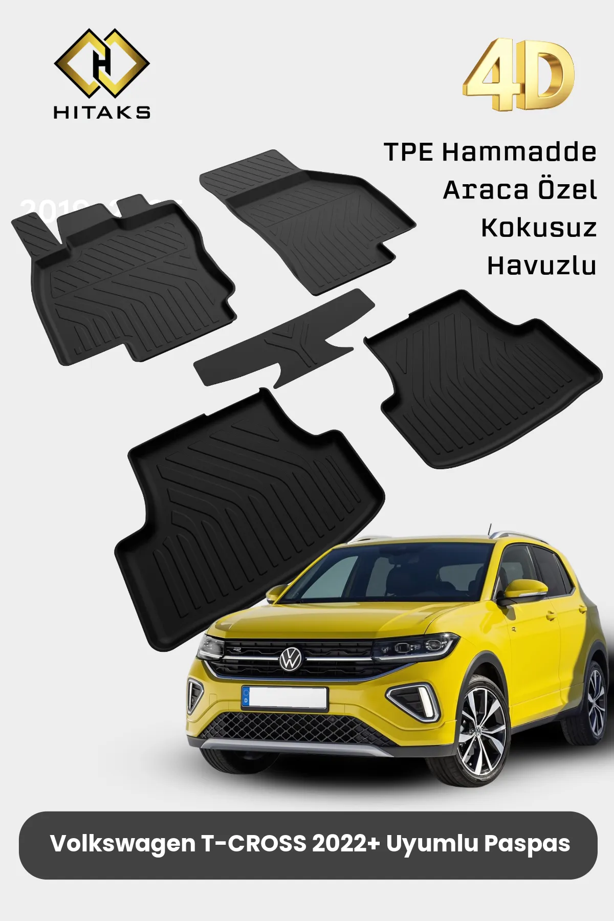Volkswagen T-Cross Paspas 2022 Sonrası 4D Havuzlu Araca Özel Paspas