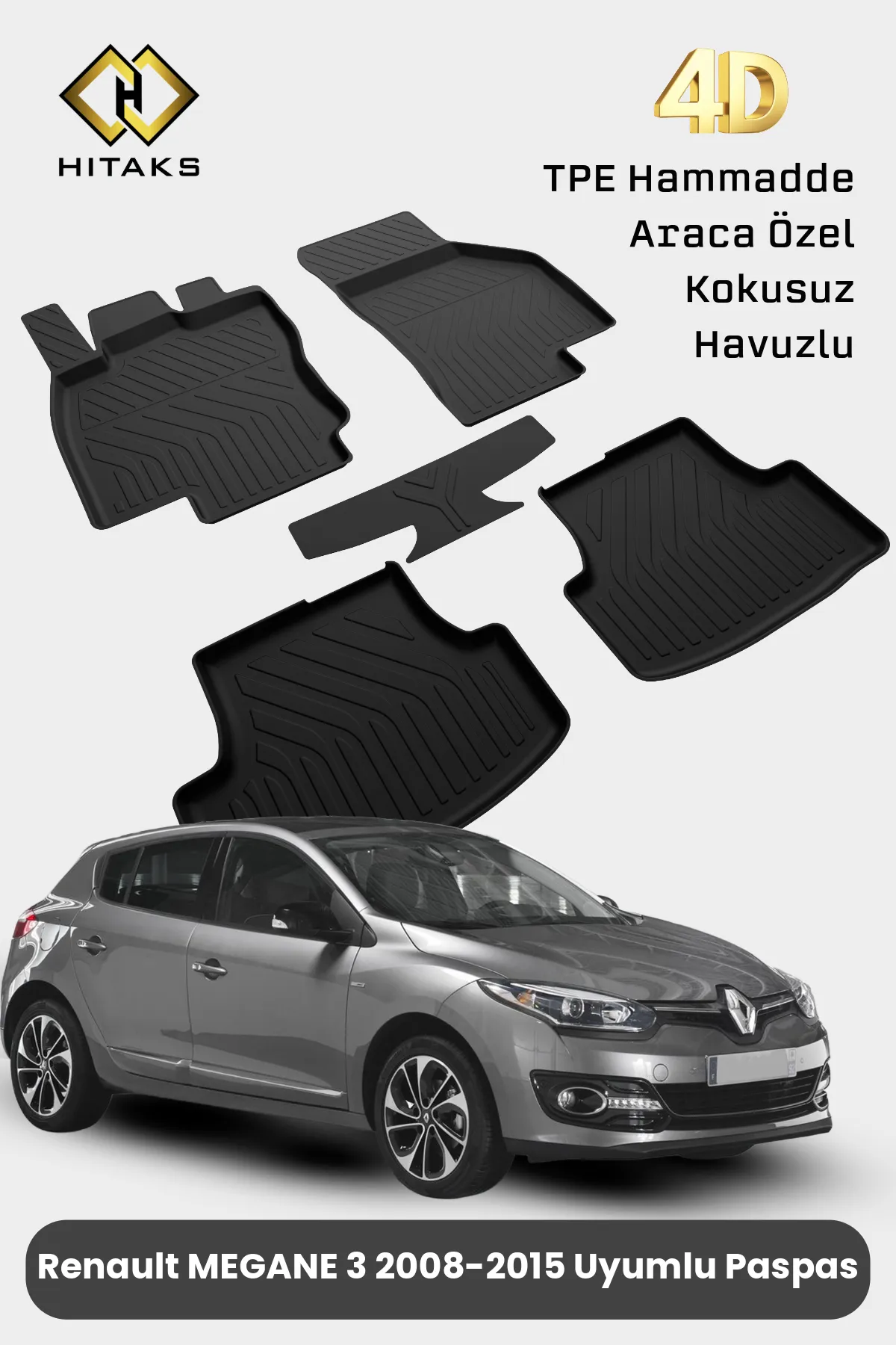 Renault Megane 3 Paspas 2008 2015 Uyumlu Araca Özel 4D Havuzlu Paspas
