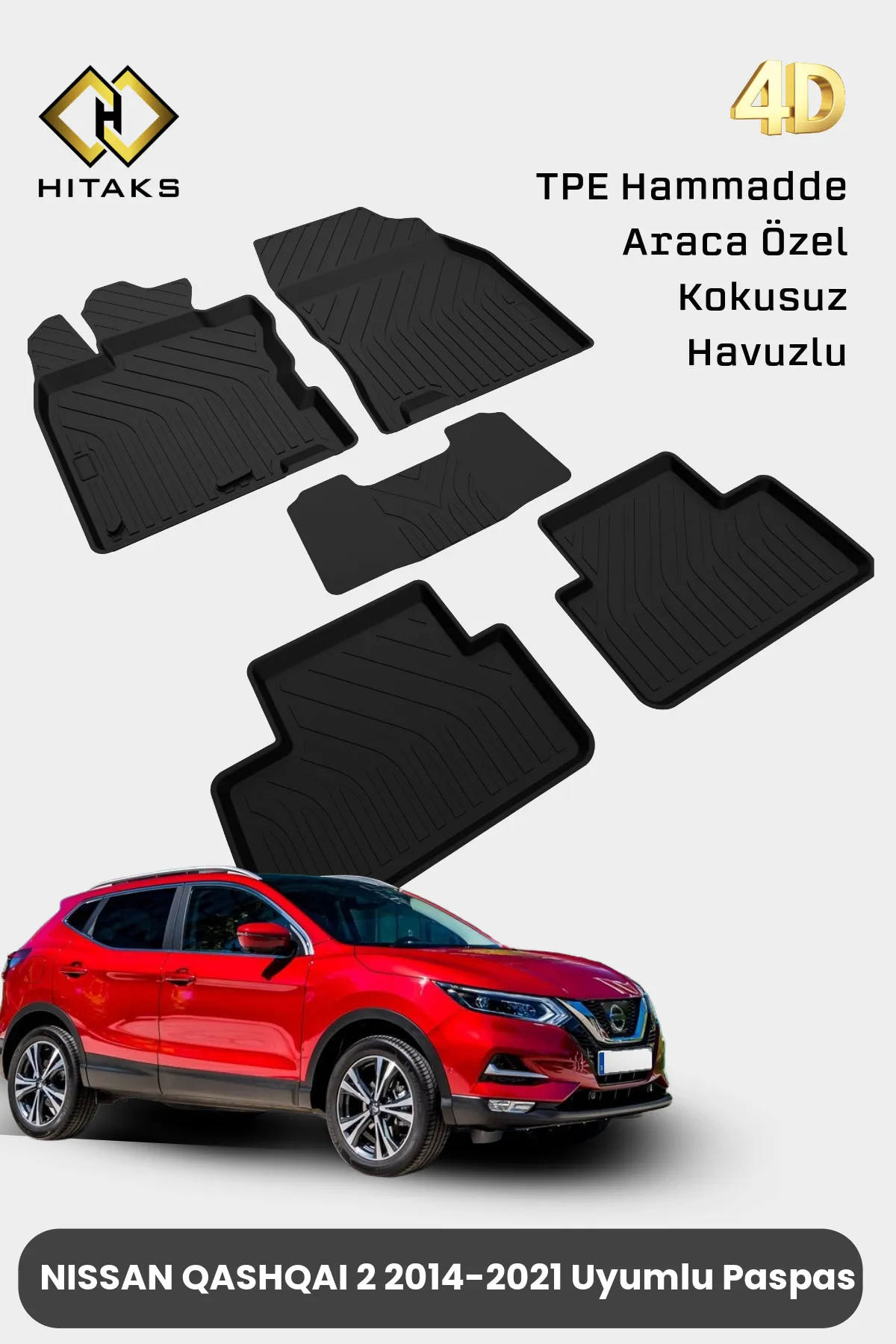 Nissan Qashqai 2 Araca Özel 4D Havuzlu Oto Paspas 2014 2015 2016 2017 2018 2019 2020 2021