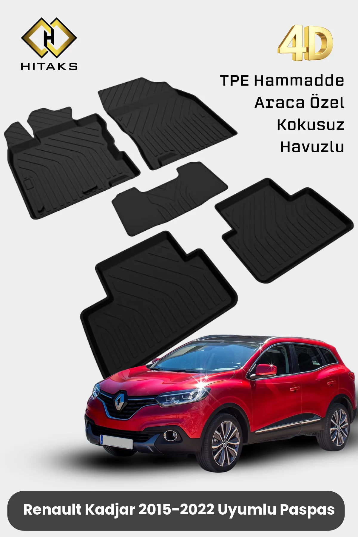 Renault Kadjar Araca Özel 4D Havuzlu Oto Paspas 2015 2016 2017 2018 2019 2020 2021 2022