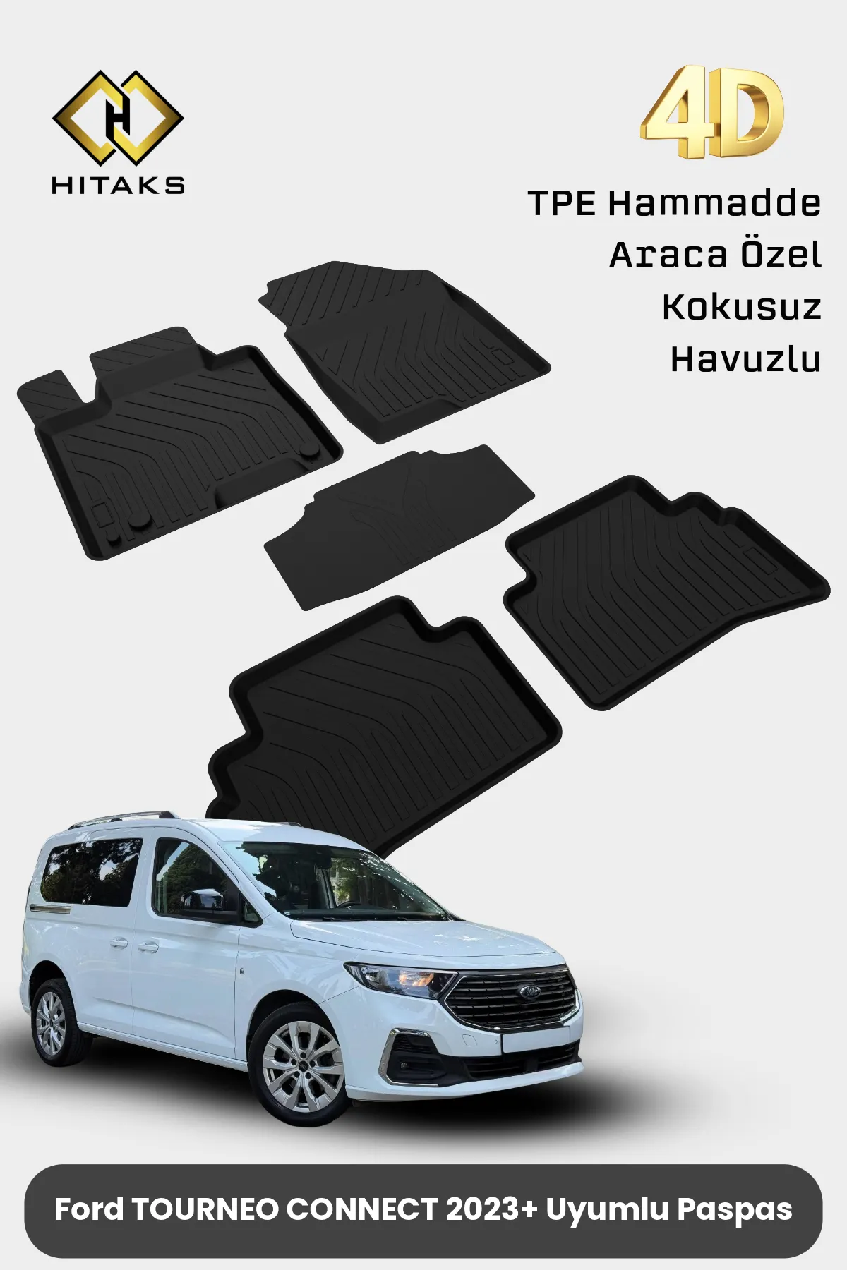 Ford Tourneo Connect III 2023+ Uyumlu Araca Özel 4D Havuzlu Oto Paspas