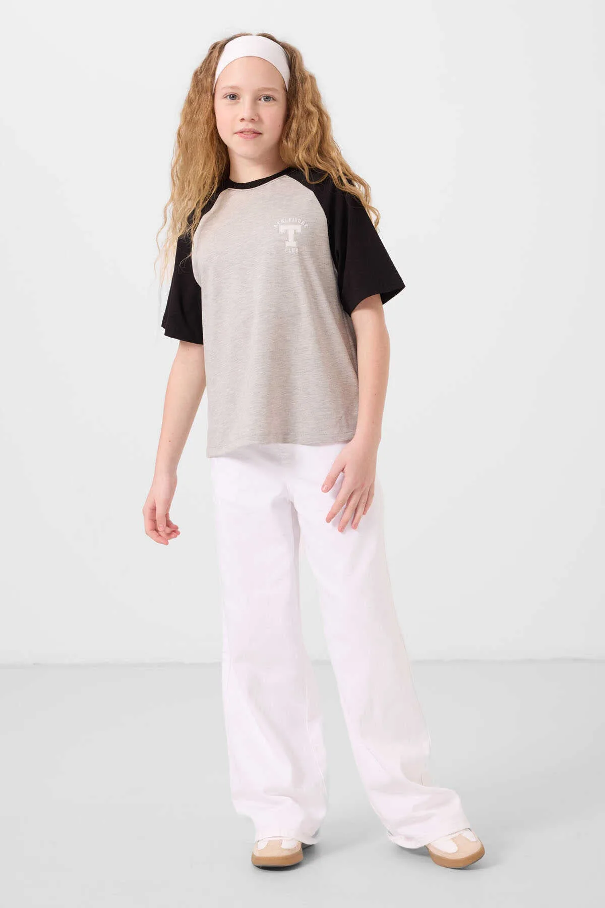 Tommylife Toptan O Yaka Pamuklu Baskılı Oversize Fit Kız Çocuk T Shirt 75179 Beyaz - Beyaz