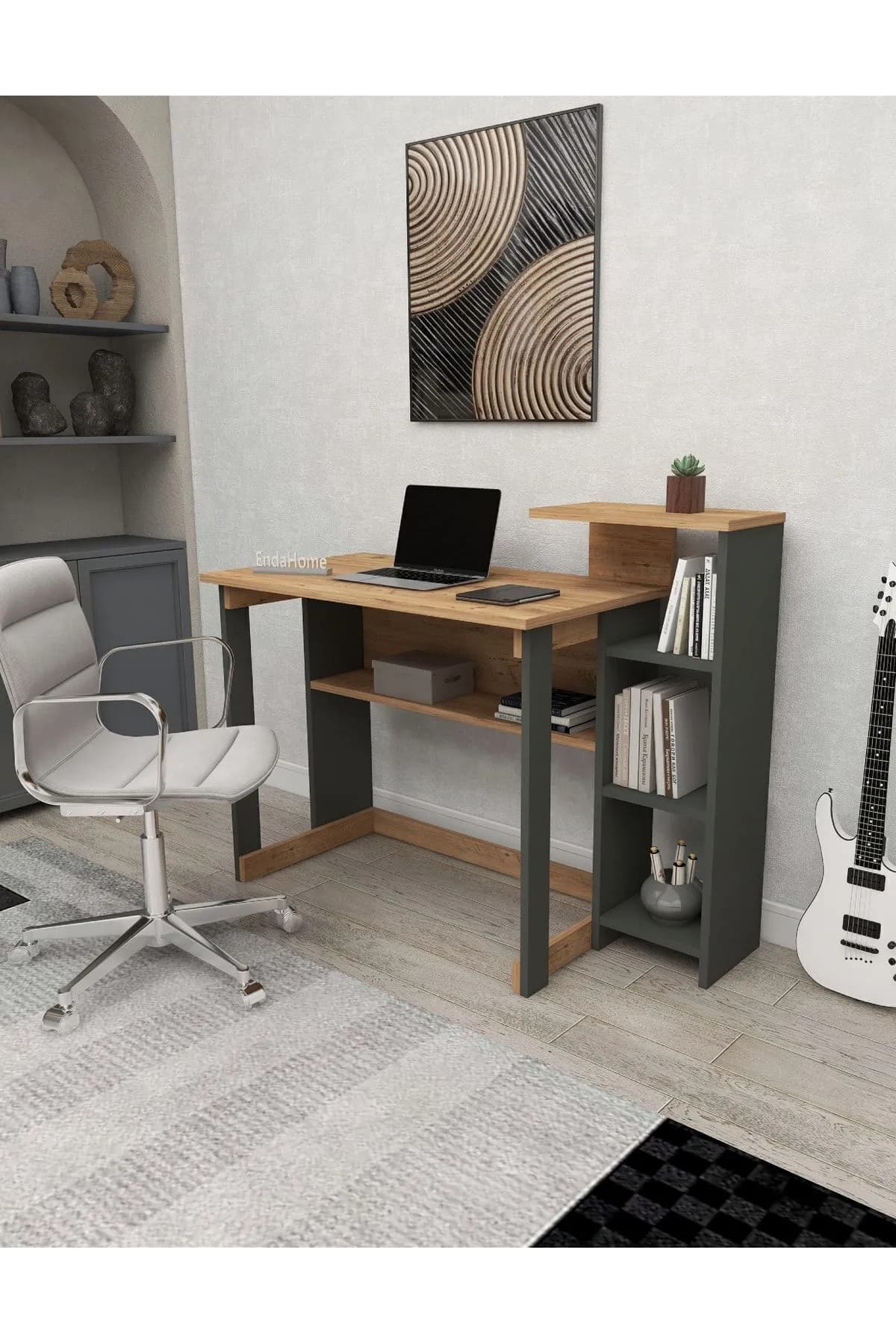 SAYE 5 Raflı Kitaplıklı Çalışma Masası Atlantik Çam - Antrasit
