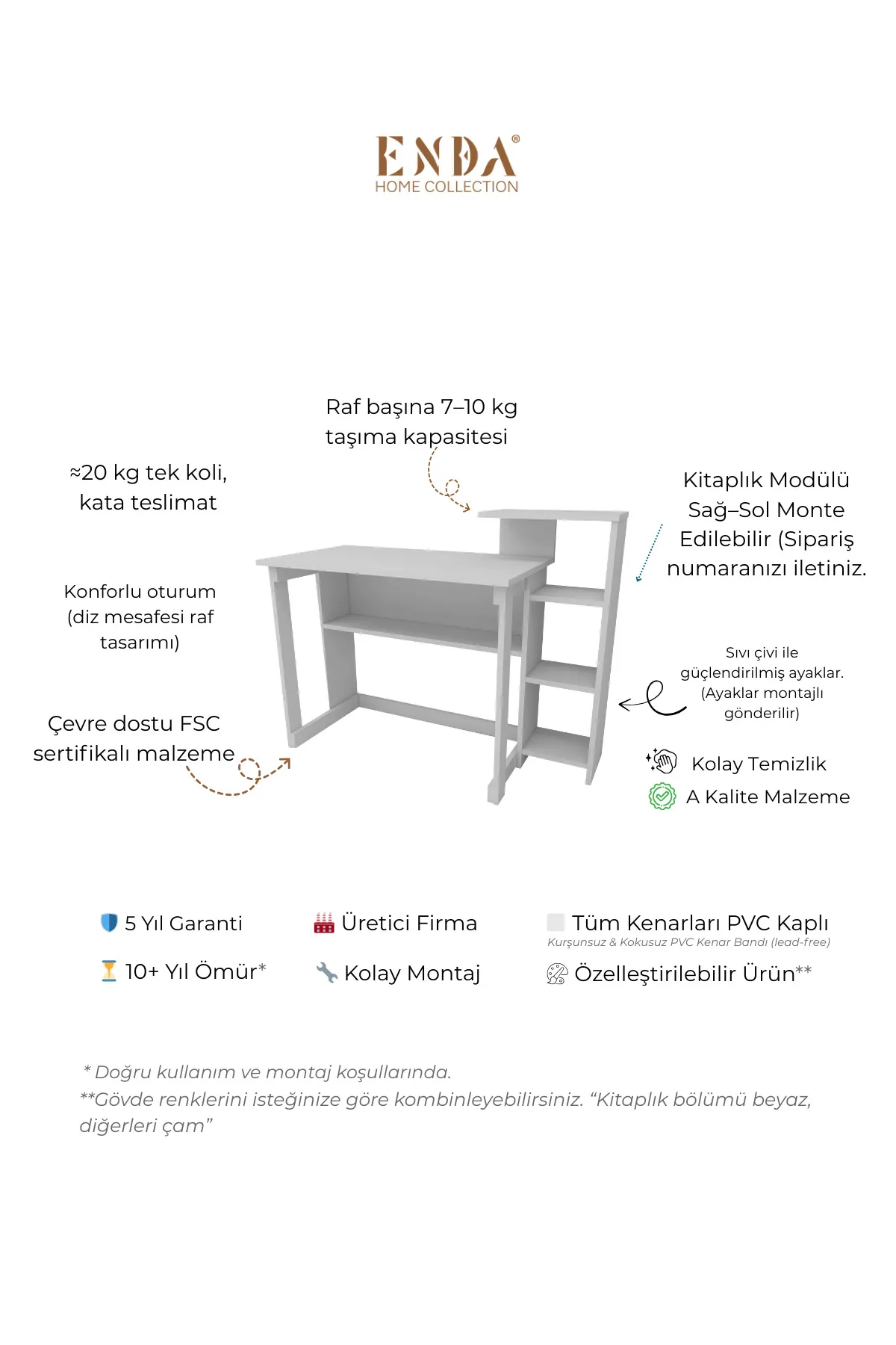 SAYE 5 Raflı Kitaplıklı Çalışma Masası Beyaz