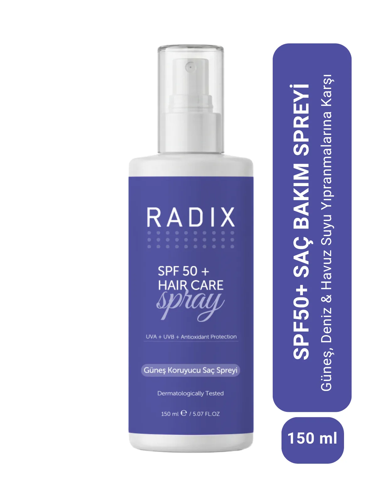 RADIX SPF50+ UV ve Isı Koruyucu Saç Bakım Spreyi | Güneş Deniz ve Havuz Suyu Yıpranmalarına Karşı 150 ML