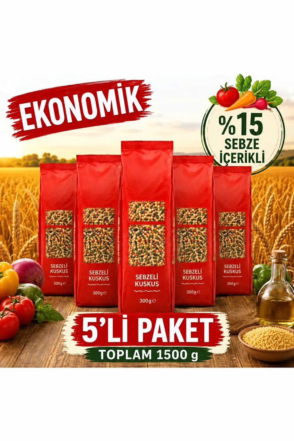 5’li Sebzeli Kuskus - 1500 g Ekonomik Paket